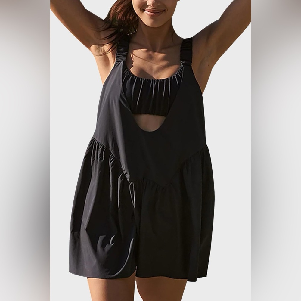 Summer Black Mini Dress with Front Cutout